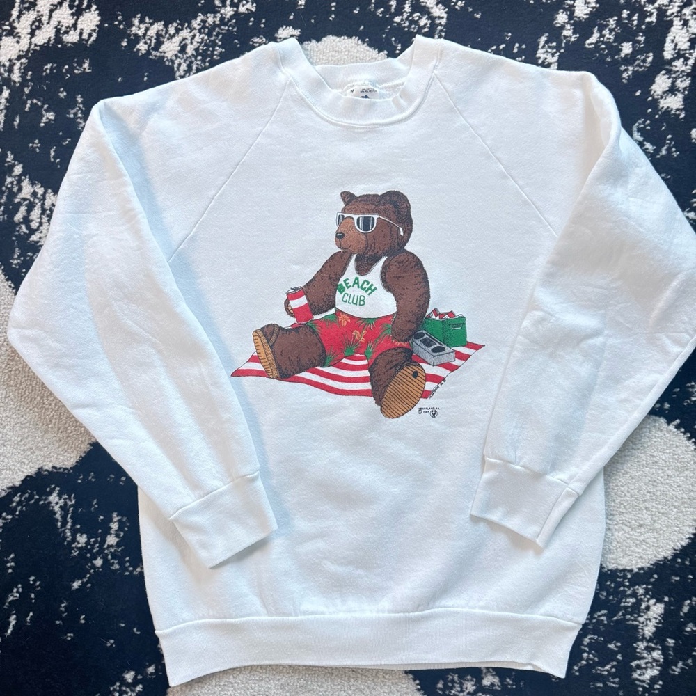 White Beach Club Bear Graphic Crewneck Sweater